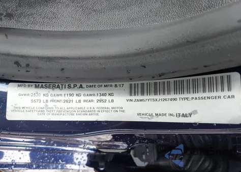 2018 Maserati Ghibli S Q4 Gransport z USA, uszkodzony, nr VIN ZAM57YTSXJ1267490